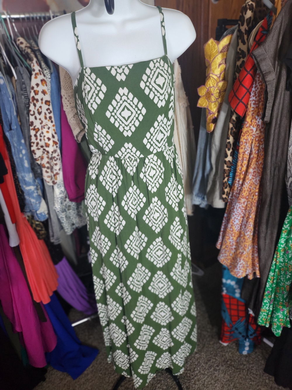 As U Wish Green and White Printed Dress Tag Detail